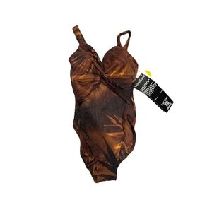 Miraclesuit Swim shaper‎ Brown Patterned Tummy Control One Piece Swimsuit NWT 8